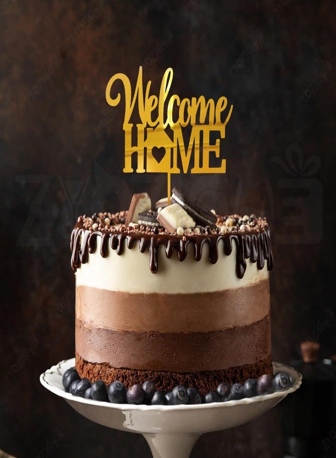Zyozique® Welcome Home Cake Topper, Gold Acrylic, Elegant Design for Special Occasions, Decorative Party Supplies, Welcome Home Party Kit - Image 1